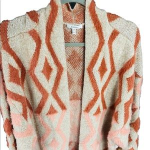 JODIFL Fuzzy Geometric Cardigan - New Women | Orange | Size M | 100% Polyester